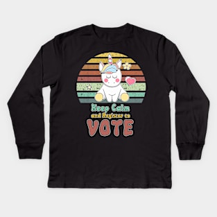 Keep Calm and Register to VOTE retro vintage style Unicorn quote Kids Long Sleeve T-Shirt